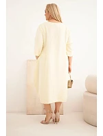 Dámske plus size viskózové šaty s vreckami a krátkymi rukávmi žlté