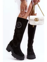 Damskie Zamszowe Kozaki Przed Kolano Czarne Lewski 3367