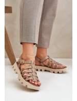 Skórzane Sandały Damskie Zazoo 3695 Beżowe