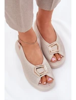 Skórzane Sandały Damskie Z Ozdobą S.Barski LR51-786 Beżowe