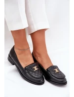 Skórzane Mokasyny Ze Złotą Ozdobą Laura Messi 2927 Czarne