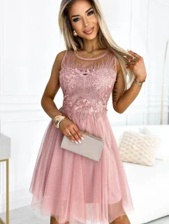 522-1 CATERINA Dámske šaty s gipurom a jemným tylom - Powder Pink