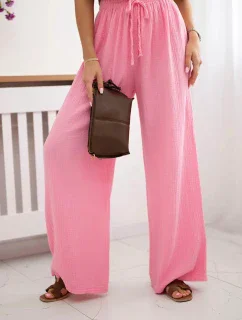 Mušelínové nohavice so širokými nohavicami svetloružovej farby