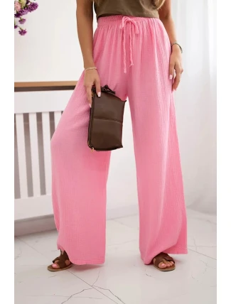 Mušelínové nohavice so širokými nohavicami svetloružovej farby