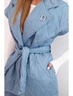 Dámska prešívaná vesta s opaskom a širokým golierom z džínsoviny