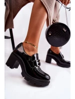 Eleganckie Półbuty Na Słupku Ze Srebrną Ozdobą Czarne Lemar Harmell