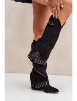 Kozaki Z Wywiniętą Cholewką Na Słupku Czarne Iveliri