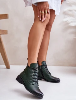 Niskie Botki Ocieplane Na Zamek Z Ozdobą Zielone Nevalia