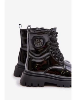 Lakierowane Botki Dziewczęce Ocieplane Futerkiem Na Zamek Czarne Evaliraea