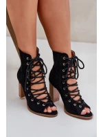 Sandały Na Słupku Z Cholewką I Sznurowaniem Czarne Ivelseki