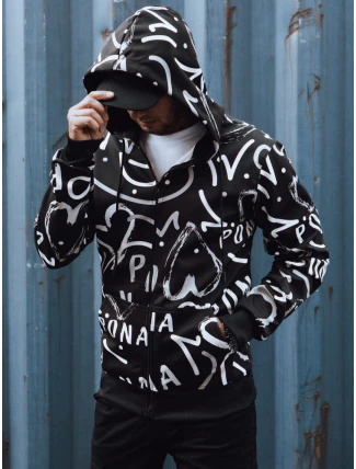 Pánska mikina na zips s kapucňou čierna FashionStreet BX5809 Pánska mikina na zips s kapucňou čierna FashionStreet BX5809