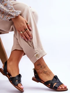 Zazoo 40185 Wygodne Skórzane Wsuwane Sandały Czarne