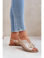 Skórzane Sandały Na Płaskim Obcasie Z Ozdobą Laura Messi 2865 Złote