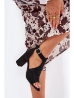 Sandały Z Ażurowym Wzorem Na Słupku Eko Zamszowe Czarne Helori