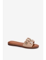 Klapki Damskie Na Płaskim Obcasie Ze Złotymi Przypinkami Beżowe Nalothiel