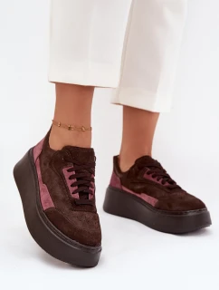 Dámske semišové tenisky na platforme Zazoo N1265S3 chocolate