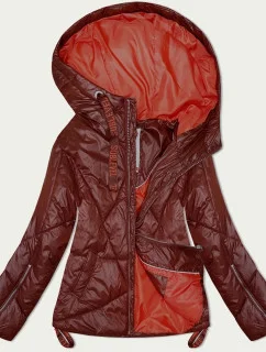 Tmavo červená prešívaná dámska prechodná bunda s kapucňou (21300)