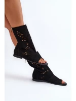 Zazoo 3437 Damskie Zamszowe Sandały Z Cholewką Na Zamek Czarne