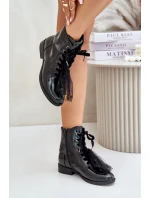 Lakované zateplené členkové topánky so zipsom S.Barski Black