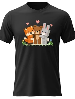 Dámske bavlnené tričko s potlačou - PIXEL ANIMALS - čierne
