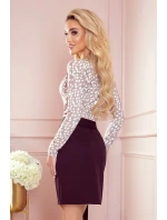 Dámske béžové bodkované body/blúzka s preloženým obálkovým výstrihom 375-1