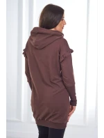 Šaty s ozdobnými volánikmi a kapucňou v hnedej farbe Šaty s ozdobnými volánikmi a kapucňou v hnedej farbe