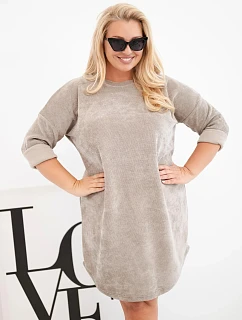 Dámske šaty Plus Size z manšestru s voľným strihom, farba fango hnedá
