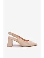 Materiálové sandály na podpatku Béžové Elissea