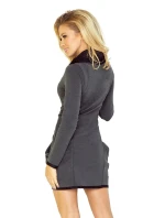 Dámske šaty s vreckami, dlhým rukávom a rolákom tmavo šedé - Tmavo šedá - Numoco