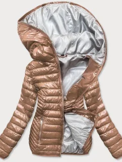 Zlatá prešívaná dámska bunda s kapucňou (B9752)