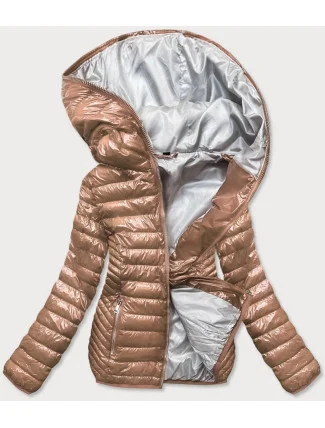 Zlatá prešívaná dámska bunda s kapucňou (B9752) Zlatá prešívaná dámska bunda s kapucňou (B9752)