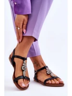 Skórzane Sandały Z Ozdobnym Wężem S.Barski KV-5541-42 Czarne