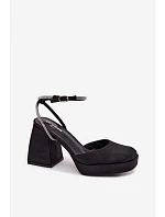 Dámské sandály na masivním podpatku ve tvaru sloupku s páskem se štrasem Černé Seraphina