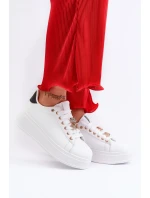 Sneakersy Damskie Na Platformie Z Misiem Białe Moanda