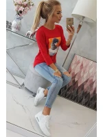 Blúzka s 3D grafikou, čipková červená