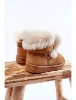 Dziecięce Młodzieżowe Ocieplane Botki Śniegowce Brązowo-Białe Roofy