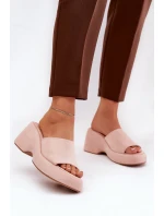 Eko Zamszowe Klapki Damskie Na Platformie I Koturnie Różowe Afisal