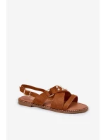 Sandały Damskie Na Płaskim Obcasie Ze Złotymi Ćwiekami Camel Zanira