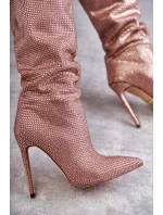 Modne Kozaki Na Szpilce Z Cyrkoniami Różowe Lovisa