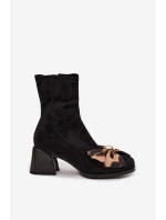 Botki Damskie Z Kokardą Na Klocku D&A JC52-827 Czarne