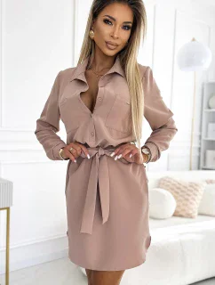 284-2 CAMILLE Košeľové šaty s vreckami a kravatou - BEACH