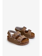 Sandałki Dziecięce Na Korkowej Platformie Zapinane Na Rzep Khaki Rorria