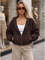 Dámska oversizeová kordová bunda s kapucňou, čokoládová, FashionStreet TY6061