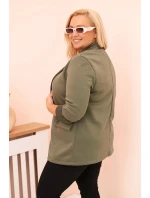 Dámske viskózové sako Plus veľkosť dlhý rukáv golier Khaki
