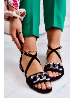 Damskie Zamszowe Sandały Z Łańcuchem Laura Messi 2365 Czarne