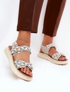 Materiałowe Sandały Damskie Na Platformie Beżowe  Leriot