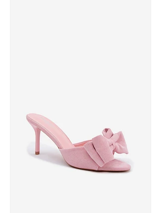 Dámske lodičky na podpätku s mašľou a imitáciou semišu Pink Magnolia Dámske lodičky na podpätku s mašľou a imitáciou semišu Pink Magnolia