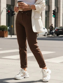 Dámske džínsy s vysokým pásom mom fit hnedé FashionStreet UY2869