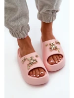 Klapki Damskie Lekkie Piankowe Z Ozdobami Różowe Orchia