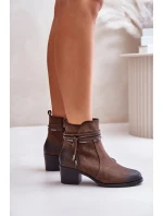 Botki Damskie Na Słupku Ocieplane Brązowe Lobina